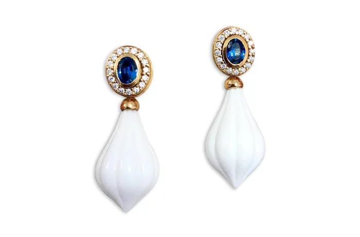 Earrings White Coral Blue Sapphire with Diamonds Albert Hern Earrings