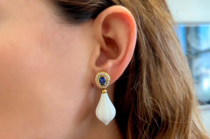 Earrings White Coral Blue Sapphire with Diamonds Albert Hern Earrings Earrings White Coral Blue Sapphire with Diamonds Albert Hern Earrings