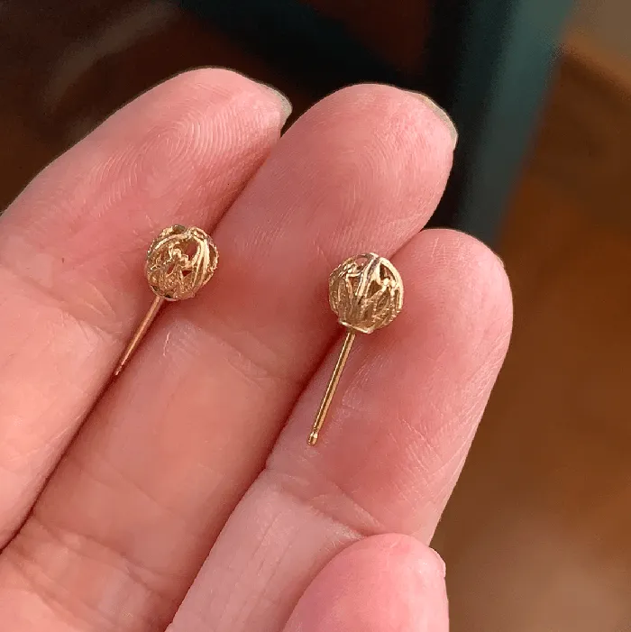 Love Vintage Paris Earrings Filigree Orb Earrings 14k Gold Vintage