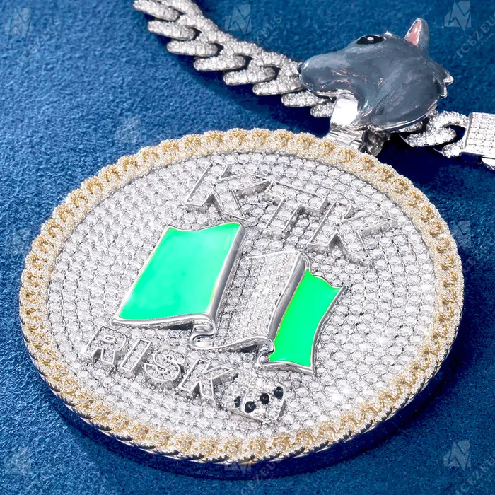 Necklaces IceZeusShop Custom Enamel Animal Bail Iced Out Letter Round Name Pendant