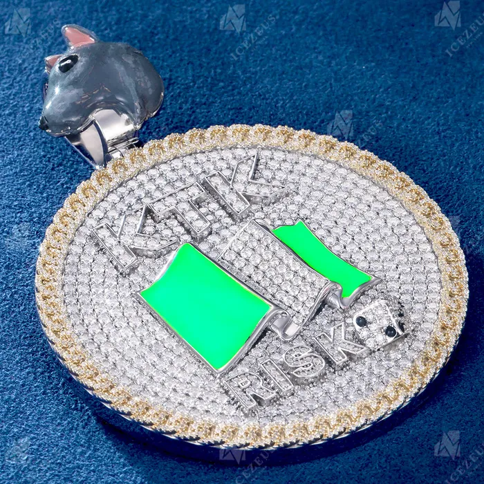 Necklaces IceZeusShop Custom Enamel Animal Bail Iced Out Letter Round Name Pendant