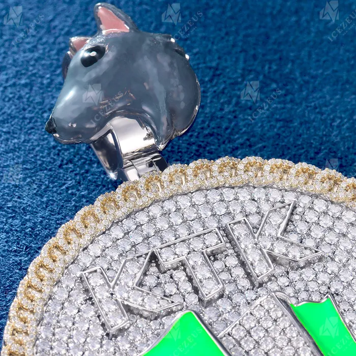 Necklaces IceZeusShop Custom Enamel Animal Bail Iced Out Letter Round Name Pendant