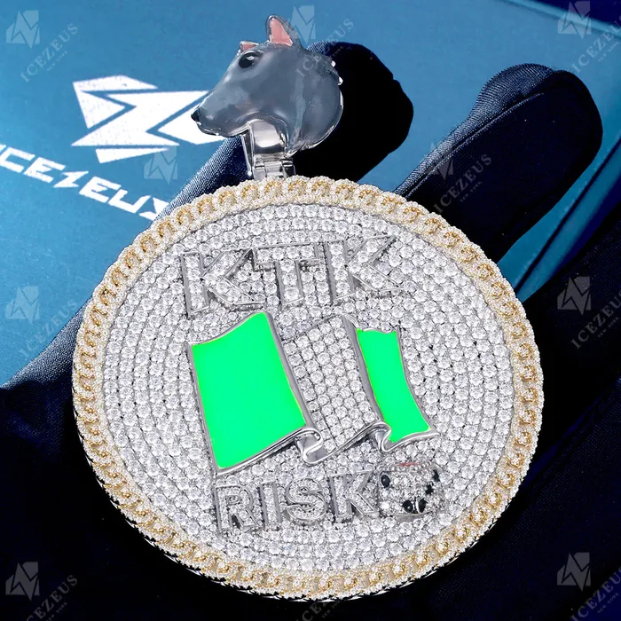 Necklaces IceZeusShop Custom Enamel Animal Bail Iced Out Letter Round Name Pendant