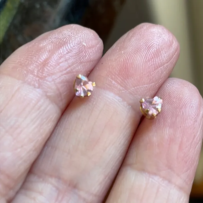 Vintage Paris Jewelry Earrings Pink CZ Heart Stud Earrings 10k Gold Vintage