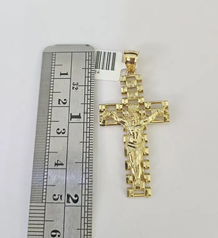 10K Franco Chain Jesus Cross Pendant Charm Necklace 2026 3mm Gold Yellow SET Gold and Diamond Necklaces