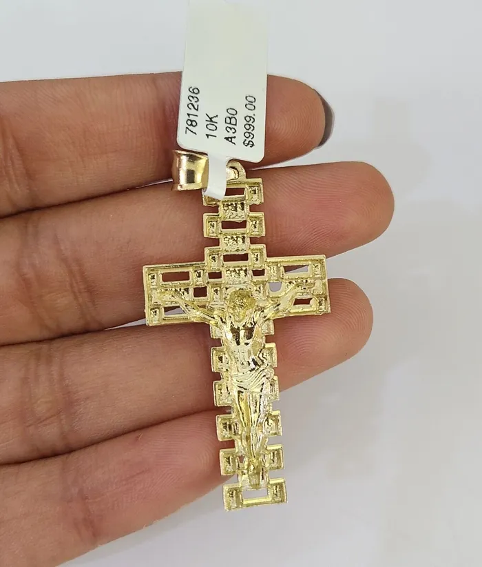 10K Franco Chain Jesus Cross Pendant Charm Necklace 2026 3mm Gold Yellow SET Gold and Diamond Necklaces