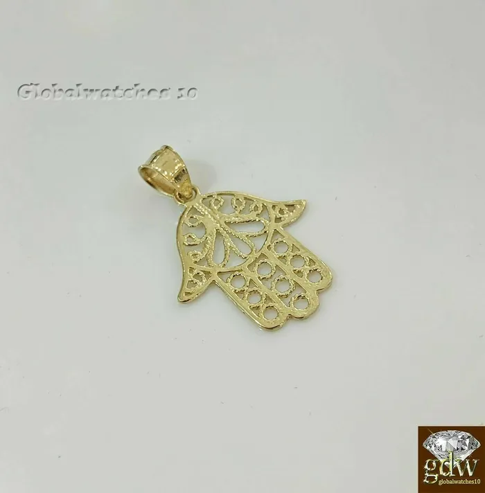 10k Gold Hamsa Hand Charm Pendant Rope Chain 18 20 24 26 Inch Real Gold and Diamond Charm Necklaces