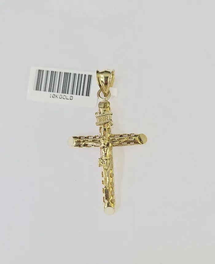 10k Gold INRI Jesus Pendant Rope Chain 3mm 26 Necklace Set Real Genuine Gold and Diamond Necklaces