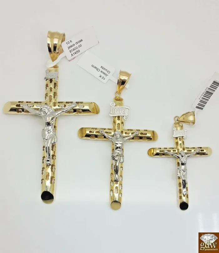 10k Yellow Gold Jesus Crucifix Cross pendant Charm Men Women Gold and Diamond Necklaces 10k Yellow Gold Jesus Crucifix Cross pendant Charm Men Women Gold and Diamond Necklaces