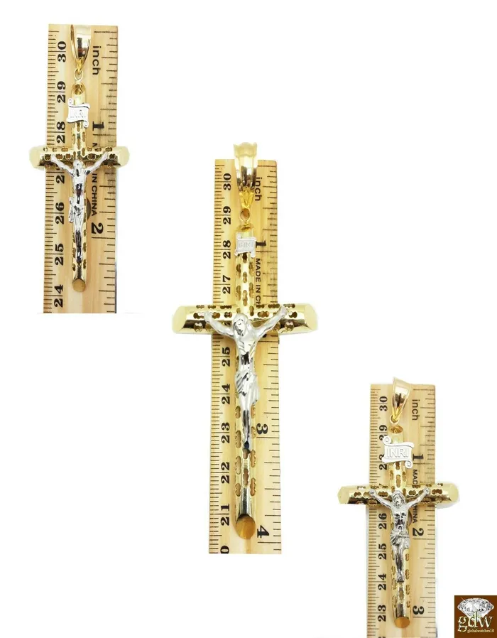 10k Yellow Gold Jesus Crucifix Cross pendant Charm Men Women Gold and Diamond Necklaces