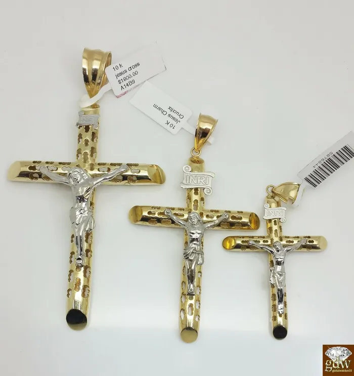 10k Yellow Gold Jesus Crucifix Cross pendant Charm Men Women Gold and Diamond Necklaces