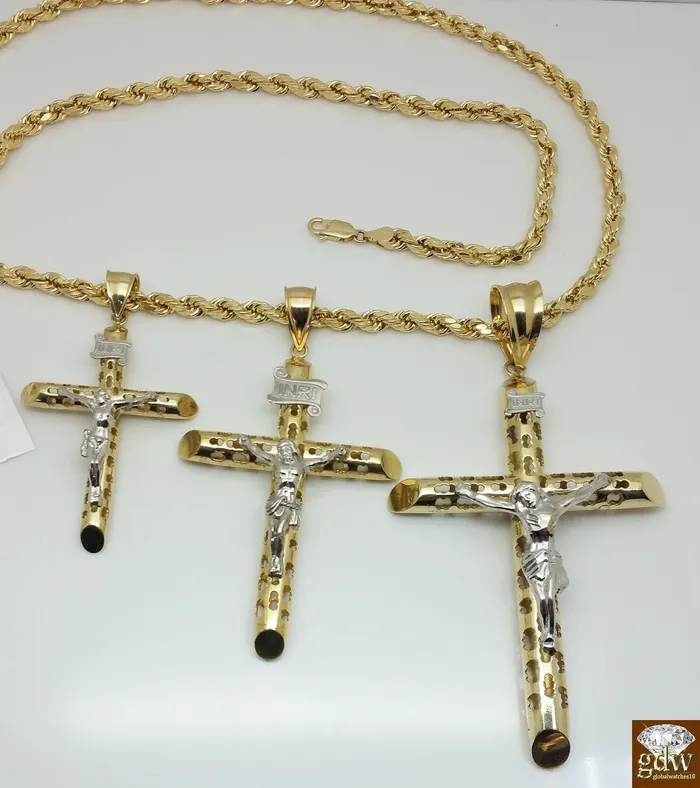10k Yellow Gold Jesus Crucifix Cross pendant Charm Men Women Gold and Diamond Necklaces