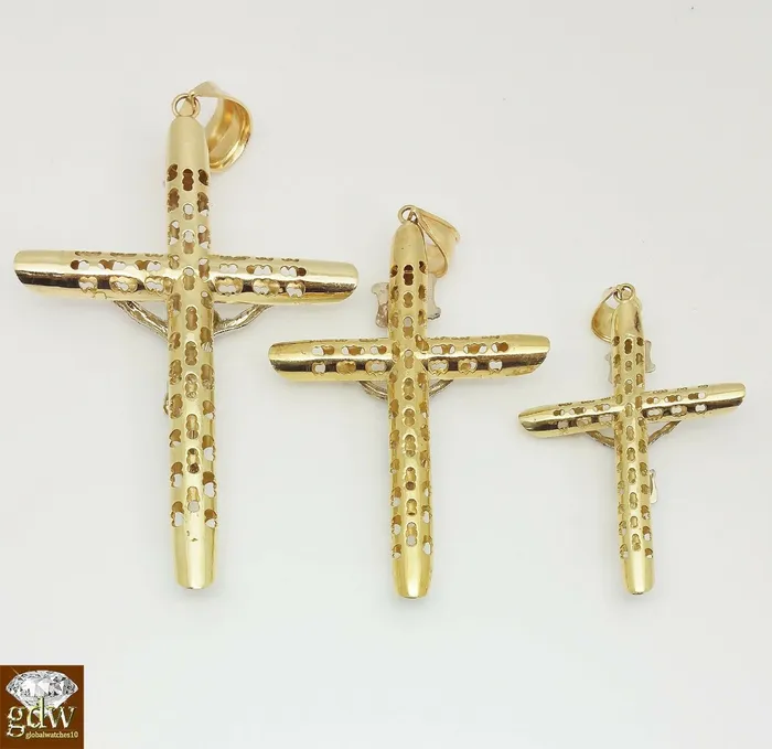 10k Yellow Gold Jesus Crucifix Cross pendant Charm Men Women Gold and Diamond Necklaces