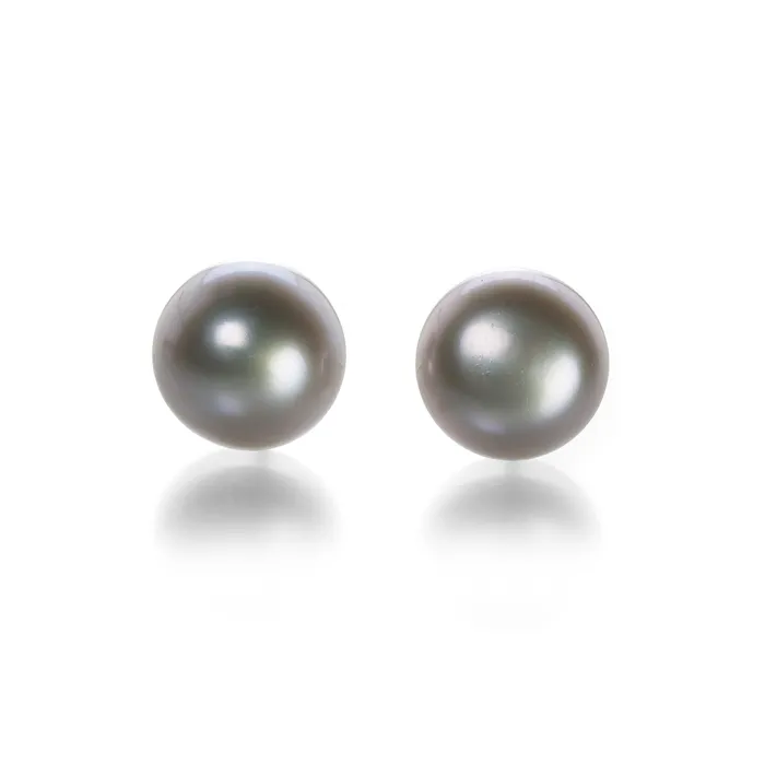 11mm Soft Grey Pearl Stud Earrings Maria Beaulieu Earrings