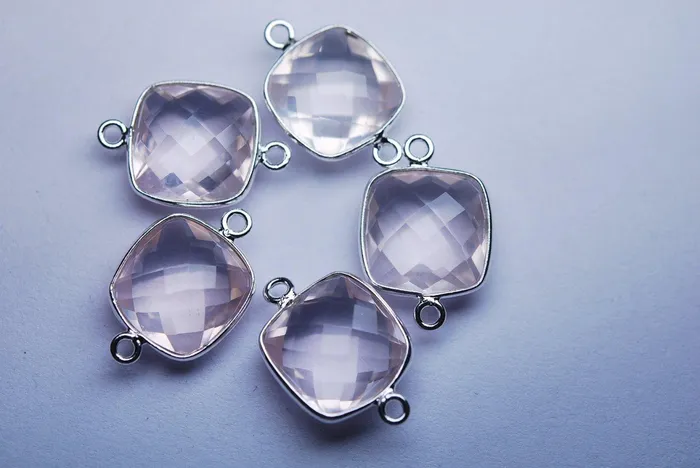 925 Sterling Silver Natural Rose Quartz Faceted Cushion Shape Connector 15 Piece Of 17mm Beads Supplies USA Necklaces 925 Sterling Silver Natural Rose Quartz Faceted Cushion Shape Connector 15 Piece Of 17mm Beads Supplies USA Necklaces