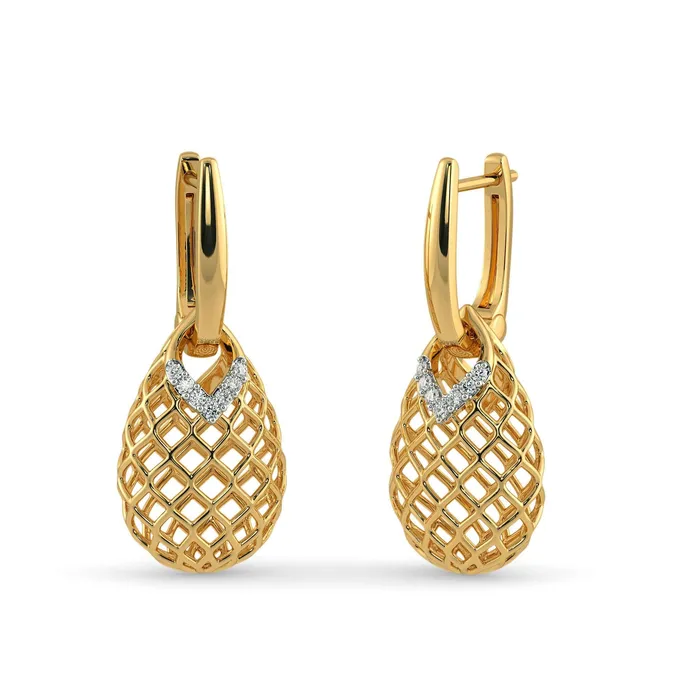 Earrings Beads Supplies USA 18k Solid Yellow Gold Handmade Pineapple Diamond Earrings Pineapple Earrings Gold Earrings Diamond Earrings