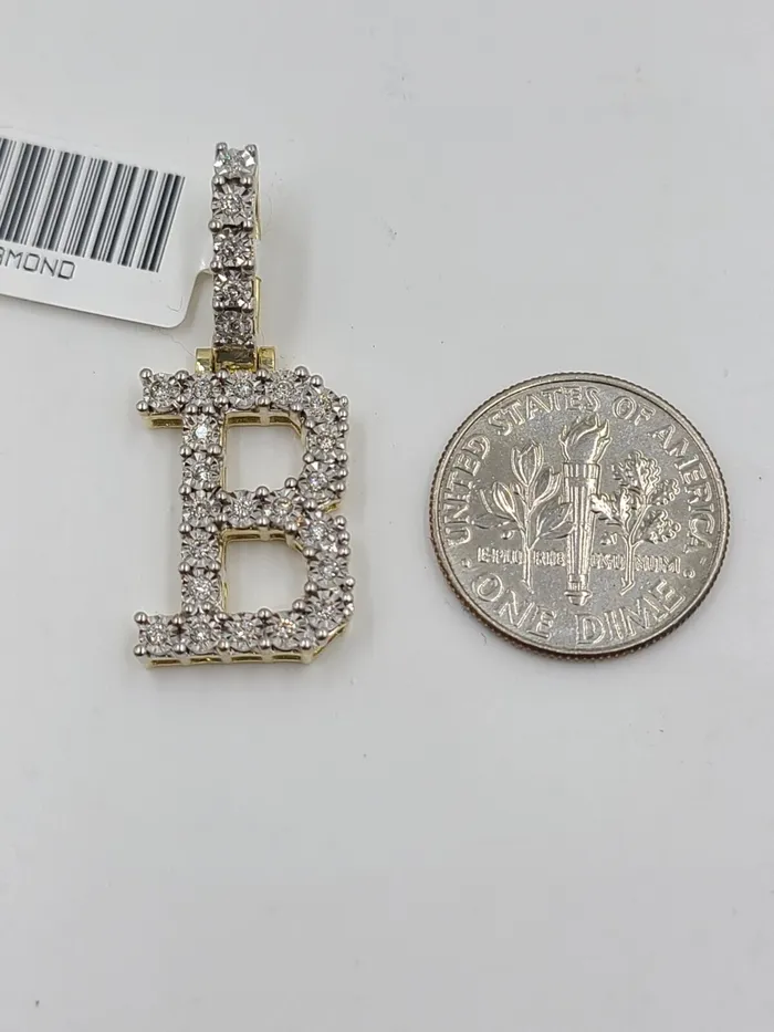 Globalwatches10 Charm Necklaces Real 10k Gold Diamond Letter B Initial Alphabet CharmPendant 125