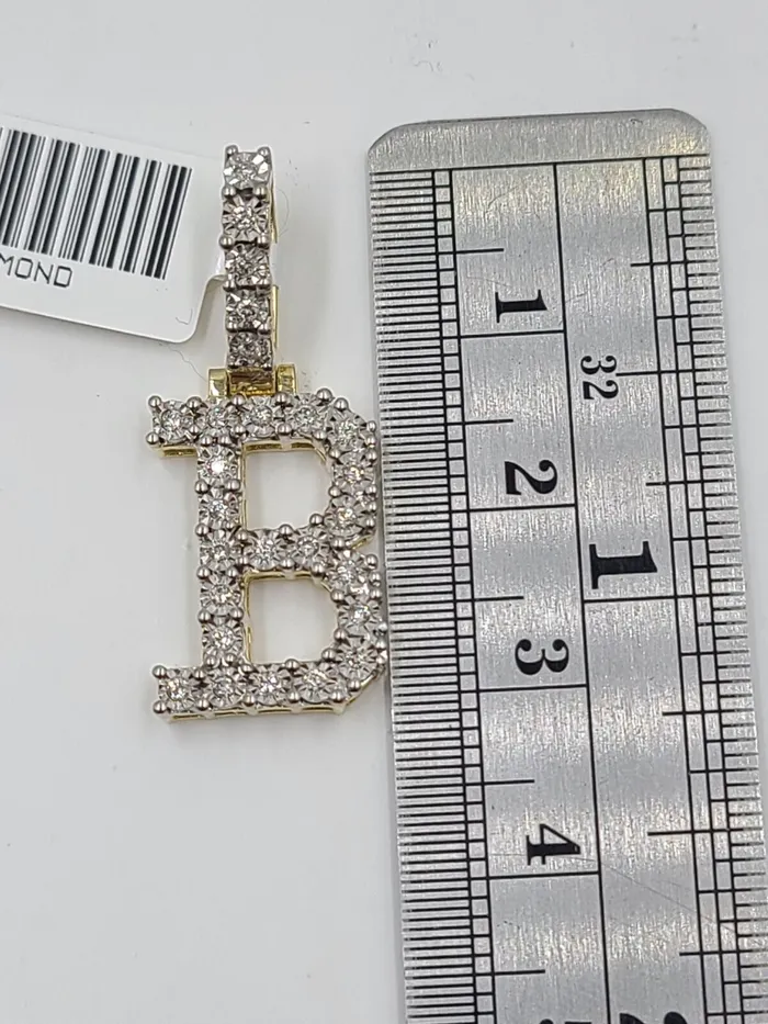 Globalwatches10 Charm Necklaces Real 10k Gold Diamond Letter B Initial Alphabet CharmPendant 125
