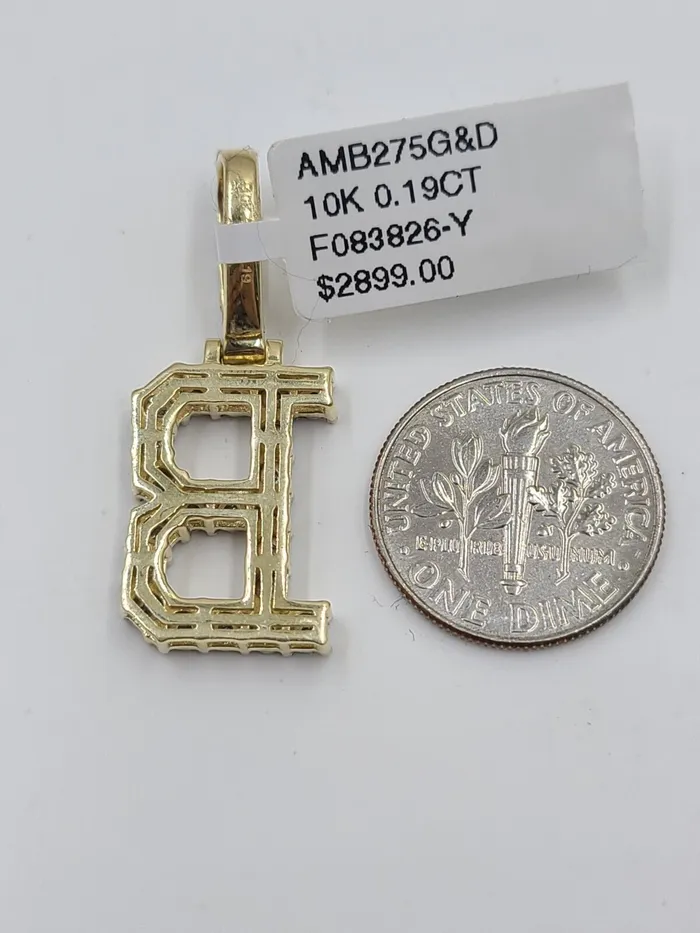 Globalwatches10 Charm Necklaces Real 10k Gold Diamond Letter B Initial Alphabet CharmPendant 125