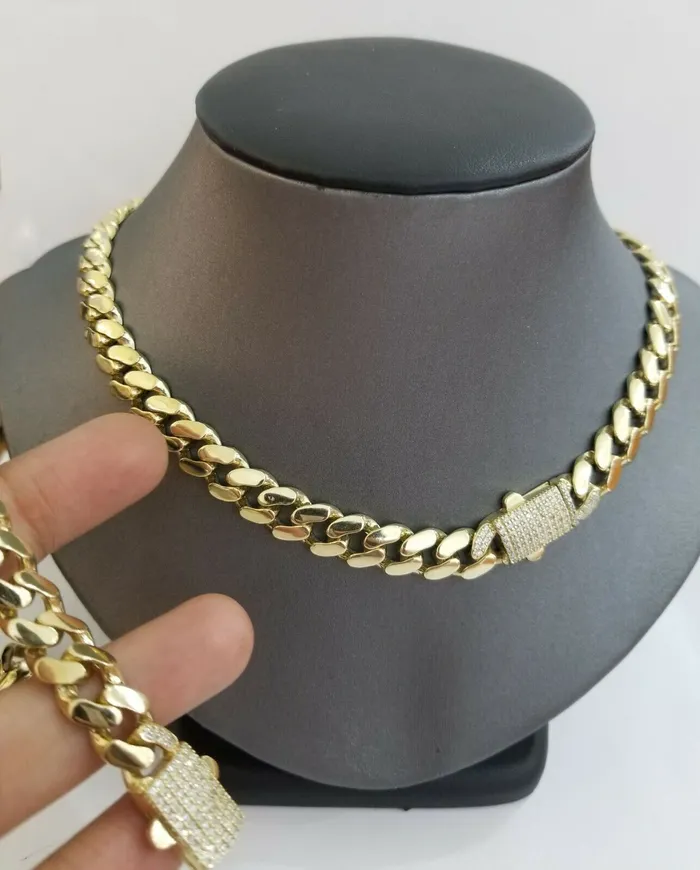 Globalwatches10 Necklaces 10k Yellow Gold Royal Miami Cuban Chain Bracelet 9 Set 10mm Monaco Necklace 24