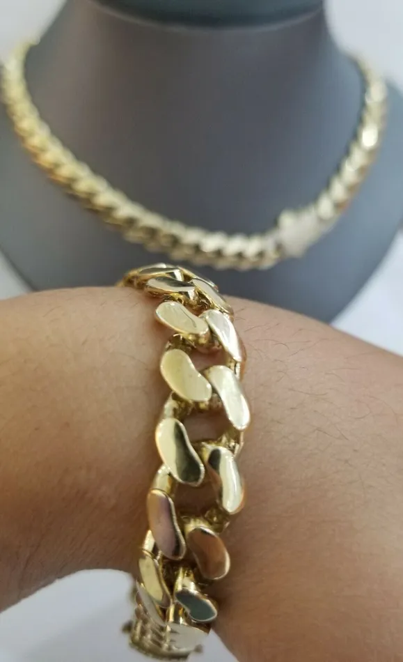Globalwatches10 Necklaces 10k Yellow Gold Royal Miami Cuban Chain Bracelet 9 Set 10mm Monaco Necklace 24