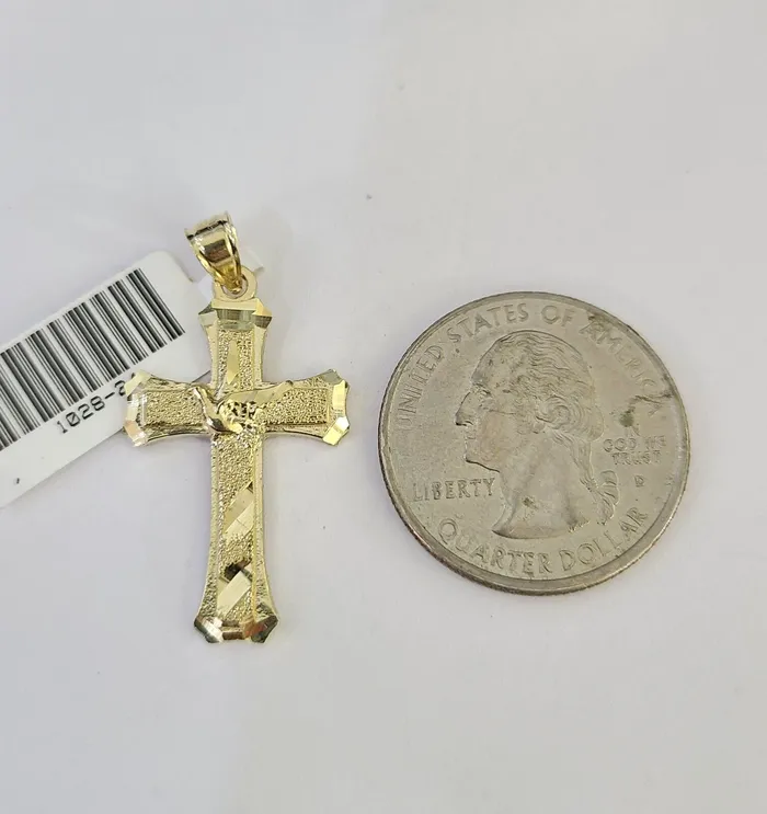 Gold and Diamond 10k Solid Rope Chain 2mm Necklace Jesus Cross Pendant Charm SET 1824 in Necklaces