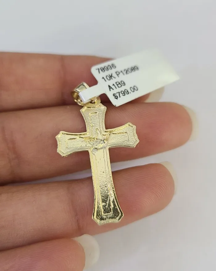 Gold and Diamond 10k Solid Rope Chain 2mm Necklace Jesus Cross Pendant Charm SET 1824 in Necklaces