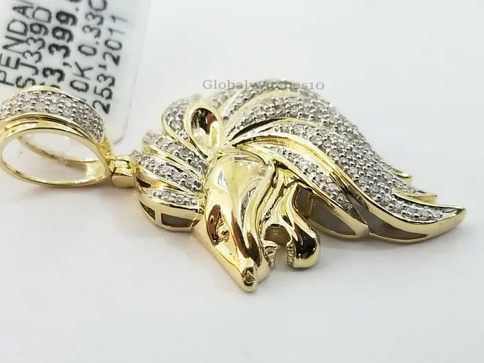 Gold and Diamond 10k Yellow Gold Mens King Lion Head CharmPendant with Real 033 CT Diamonds Necklaces
