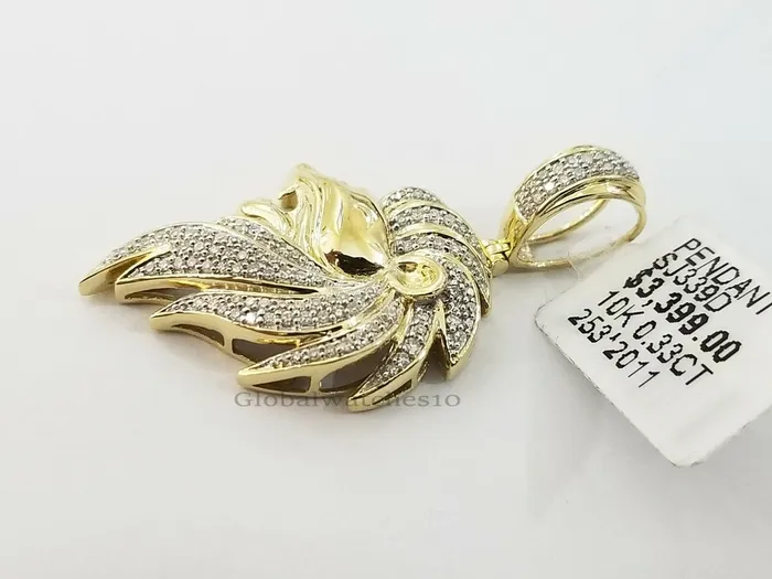 Gold and Diamond 10k Yellow Gold Mens King Lion Head CharmPendant with Real 033 CT Diamonds Necklaces
