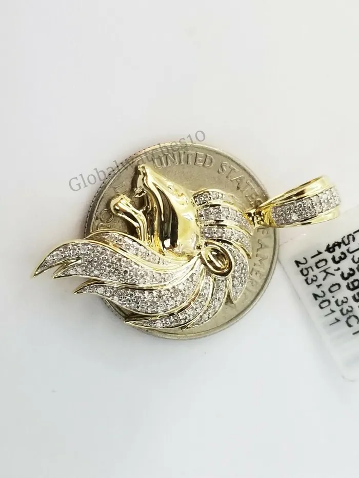 Gold and Diamond 10k Yellow Gold Mens King Lion Head CharmPendant with Real 033 CT Diamonds Necklaces