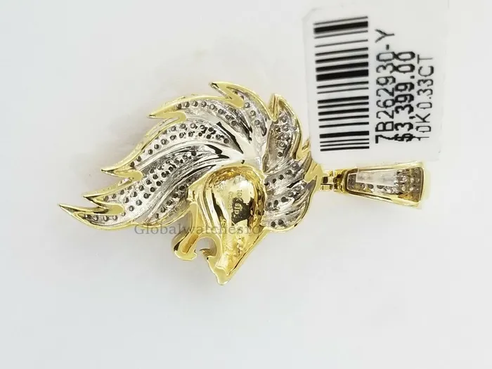 Gold and Diamond 10k Yellow Gold Mens King Lion Head CharmPendant with Real 033 CT Diamonds Necklaces