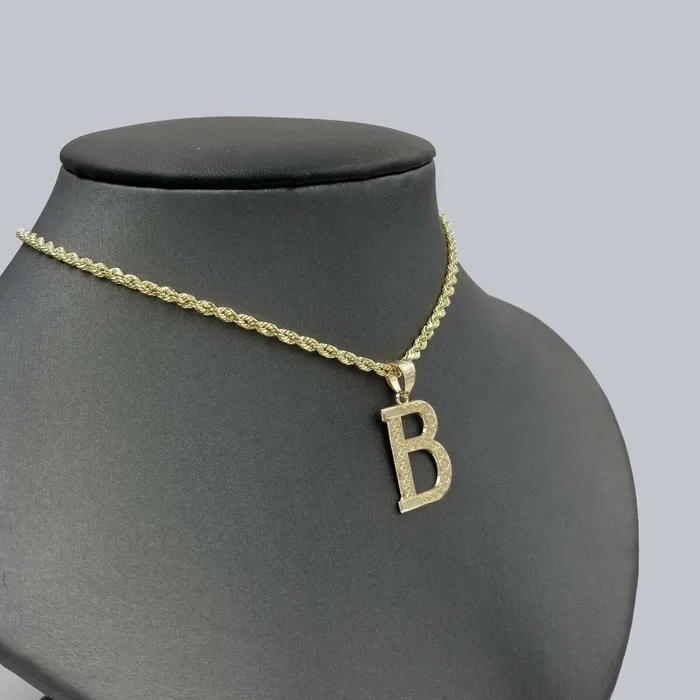 Gold and Diamond Charm Necklaces Real 10k Yellow Gold AZ Initials Alphabet Charm Pendent Diamond Cut Men Women