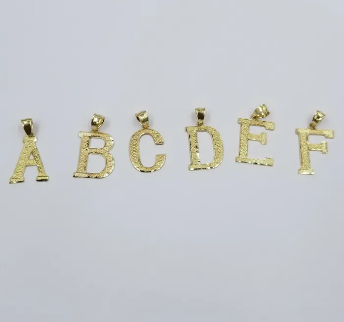 Gold and Diamond Charm Necklaces Real 10k Yellow Gold AZ Initials Alphabet Charm Pendent Diamond Cut Men Women