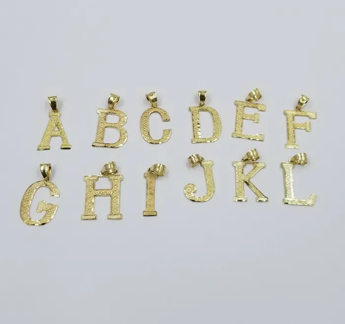 Gold and Diamond Charm Necklaces Real 10k Yellow Gold AZ Initials Alphabet Charm Pendent Diamond Cut Men Women