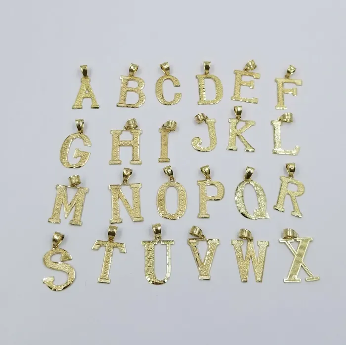 Gold and Diamond Charm Necklaces Real 10k Yellow Gold AZ Initials Alphabet Charm Pendent Diamond Cut Men Women
