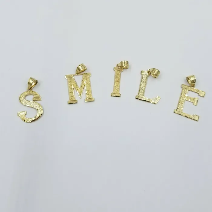 Gold and Diamond Charm Necklaces Real 10k Yellow Gold AZ Initials Alphabet Charm Pendent Diamond Cut Men Women