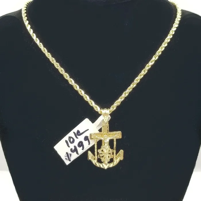 Gold and Diamond Necklaces 10k Gold Anchor Pendent Rope Chain 25mm 18 20 22 24 26 10kt Necklace Cham Gold and Diamond Necklaces 10k Gold Anchor Pendent Rope Chain 25mm 18 20 22 24 26 10kt Necklace Cham