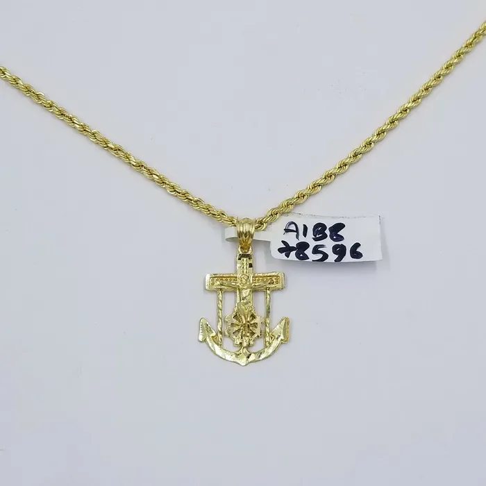 Gold and Diamond Necklaces 10k Gold Anchor Pendent Rope Chain 25mm 18 20 22 24 26 10kt Necklace Cham