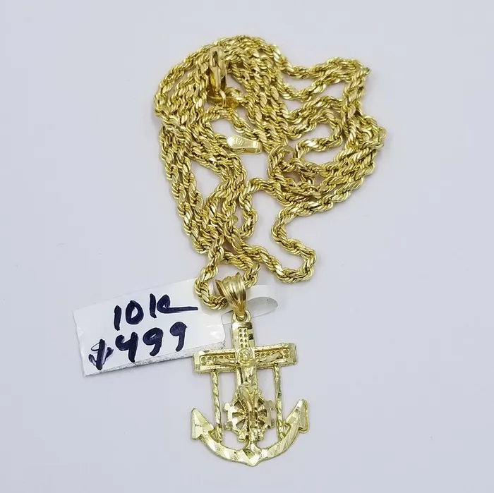 Gold and Diamond Necklaces 10k Gold Anchor Pendent Rope Chain 25mm 18 20 22 24 26 10kt Necklace Cham