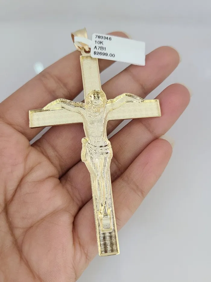 Gold and Diamond Necklaces 10k Gold Byzantine Necklace Jesus Crucifix Cross Charm 2030 inch 5mm SET Chain