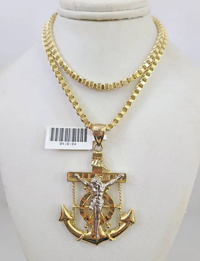 Gold and Diamond Necklaces 10k Gold Necklace Byzantine Jesus Anchor Charm 2030 3mm Pendant SET Two Tone Gold and Diamond Necklaces 10k Gold Necklace Byzantine Jesus Anchor Charm 2030 3mm Pendant SET Two Tone