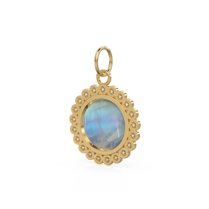 Jalvi Co Necklaces 26mm 14K Solid Yellow Gold Diamond Rainbow Moonstone Round Coin Shape Charm Necklace Pendant Jalvi Co Necklaces 26mm 14K Solid Yellow Gold Diamond Rainbow Moonstone Round Coin Shape Charm Necklace Pendant