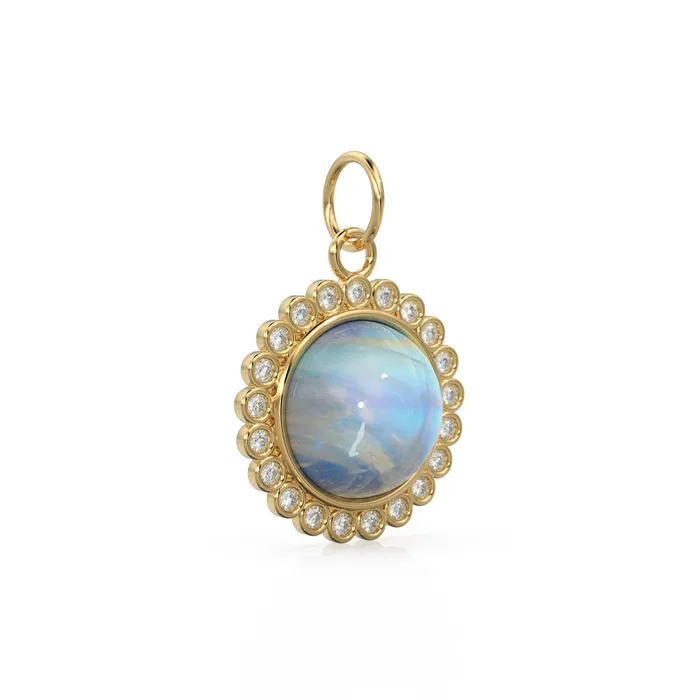 Jalvi Co Necklaces 26mm 14K Solid Yellow Gold Diamond Rainbow Moonstone Round Coin Shape Charm Necklace Pendant Jalvi Co Necklaces 26mm 14K Solid Yellow Gold Diamond Rainbow Moonstone Round Coin Shape Charm Necklace Pendant
