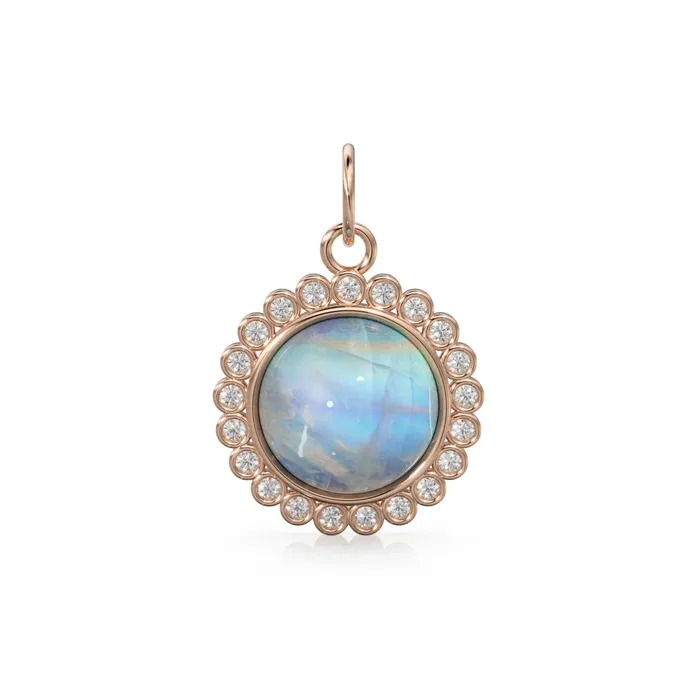 Jalvi Co Necklaces 26mm 14K Solid Yellow Gold Diamond Rainbow Moonstone Round Coin Shape Charm Necklace Pendant Jalvi Co Necklaces 26mm 14K Solid Yellow Gold Diamond Rainbow Moonstone Round Coin Shape Charm Necklace Pendant