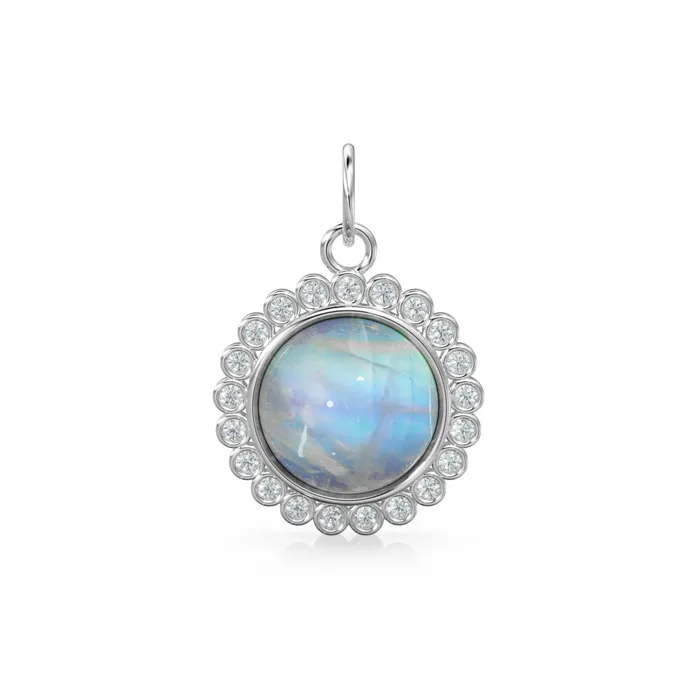 Jalvi Co Necklaces 26mm 14K Solid Yellow Gold Diamond Rainbow Moonstone Round Coin Shape Charm Necklace Pendant Jalvi Co Necklaces 26mm 14K Solid Yellow Gold Diamond Rainbow Moonstone Round Coin Shape Charm Necklace Pendant