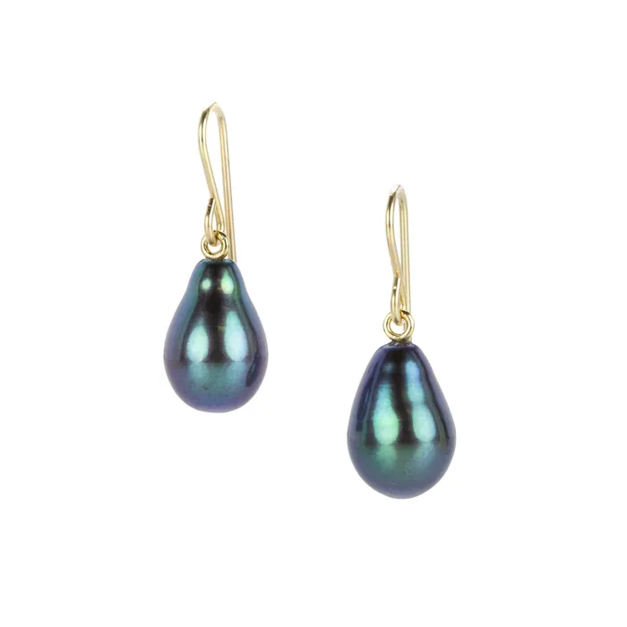 Maria Beaulieu Earrings Teardrop Black Freshwater Pearl Drop Earrings