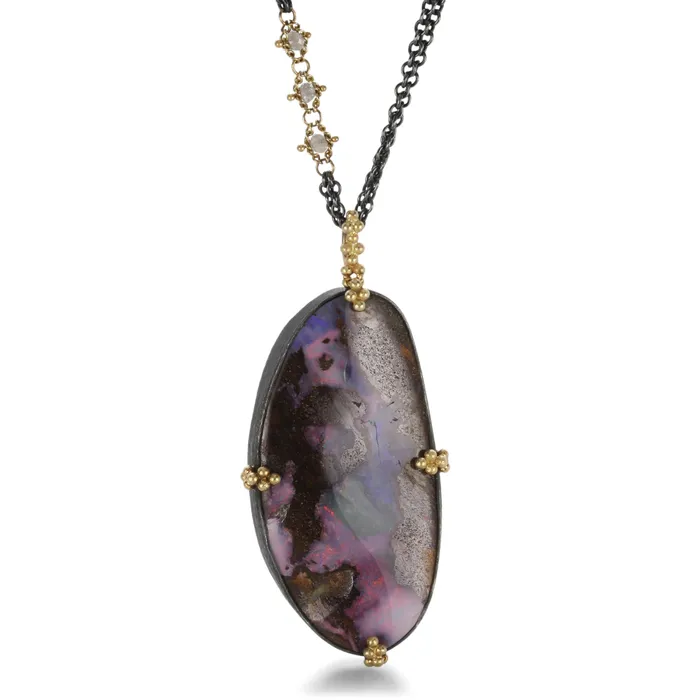 Necklaces Amali Mixed Metal Opal and Silver Diamond Necklace