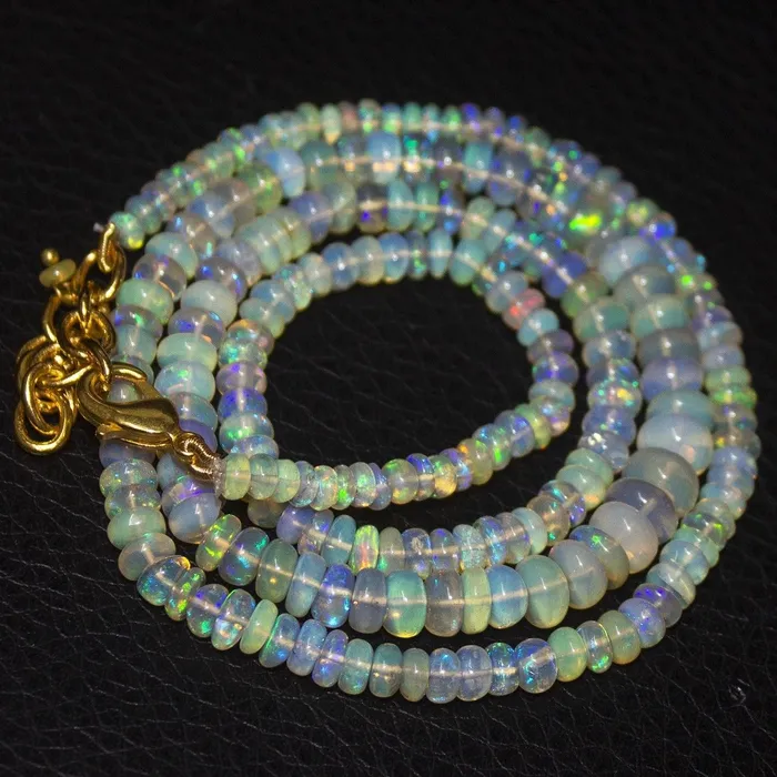 Necklaces Beads Supplies USA Natural Ethiopian Welo Opal Gold Plated Smooth Rondelle Necklace 35mm 6mm 21