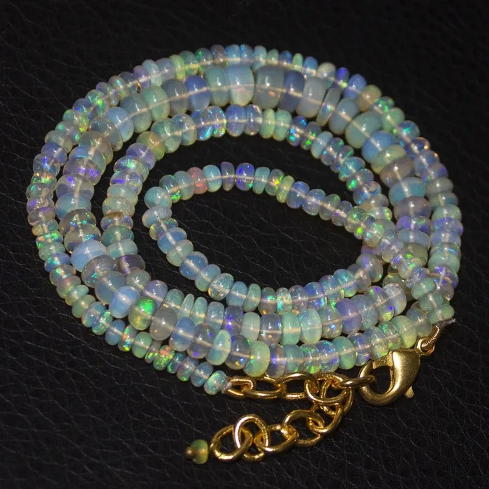 Necklaces Beads Supplies USA Natural Ethiopian Welo Opal Gold Plated Smooth Rondelle Necklace 35mm 6mm 21