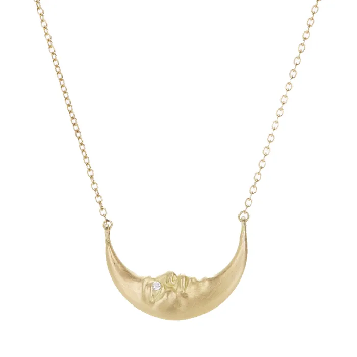 Necklaces Crescent Moonface Necklace with Diamonds Anthony Lent